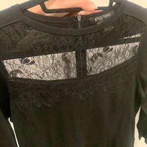 Black flare dress with lace detail